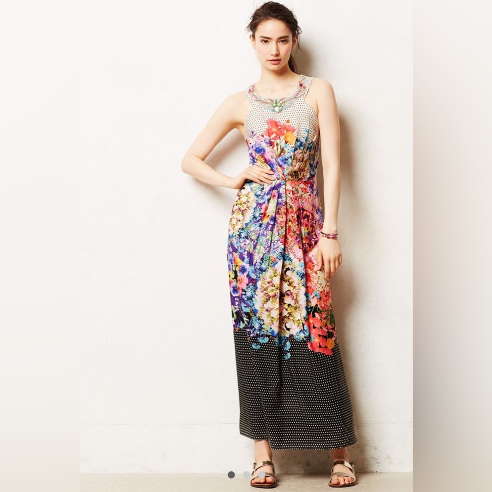 Anthropologie Ranna Gill bejewelled floralmaxi dress EUC size 6